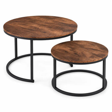 Round Coffee, Nesting Coffee Set of 2, Rustic Brown