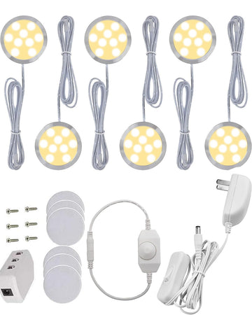 Dimmable LED Puck Lights, 6-Pack Under Cabinet Lighting Warm White