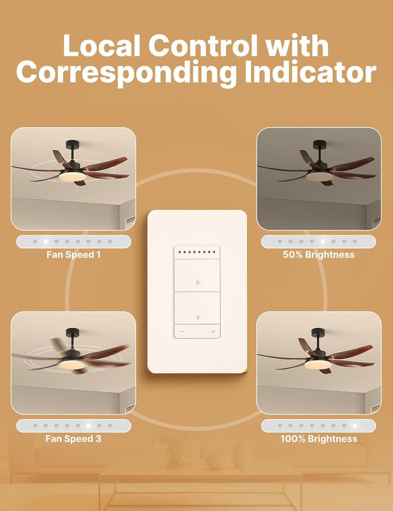 Star Ring Smart Ceiling Fan Control and Dimmer Light Switch, 2.4GHz WiFi Smart Switch, 4-Speed & 1-100% Dimmable