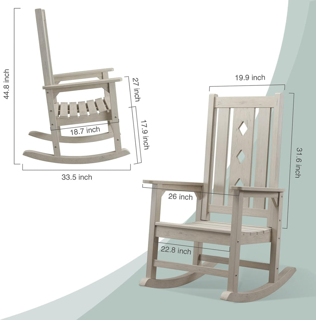 Oversized Outdoor Rocking Chair, Porch Rocker with High Back - Grey | All Weather Resistant rocking chair for Lawn