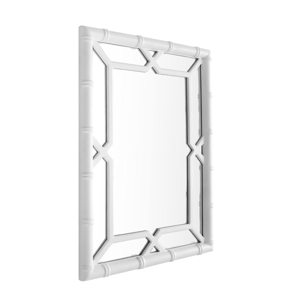Bamboo-Look Solid Wood Window Pane Mirror 23" X 31" - White