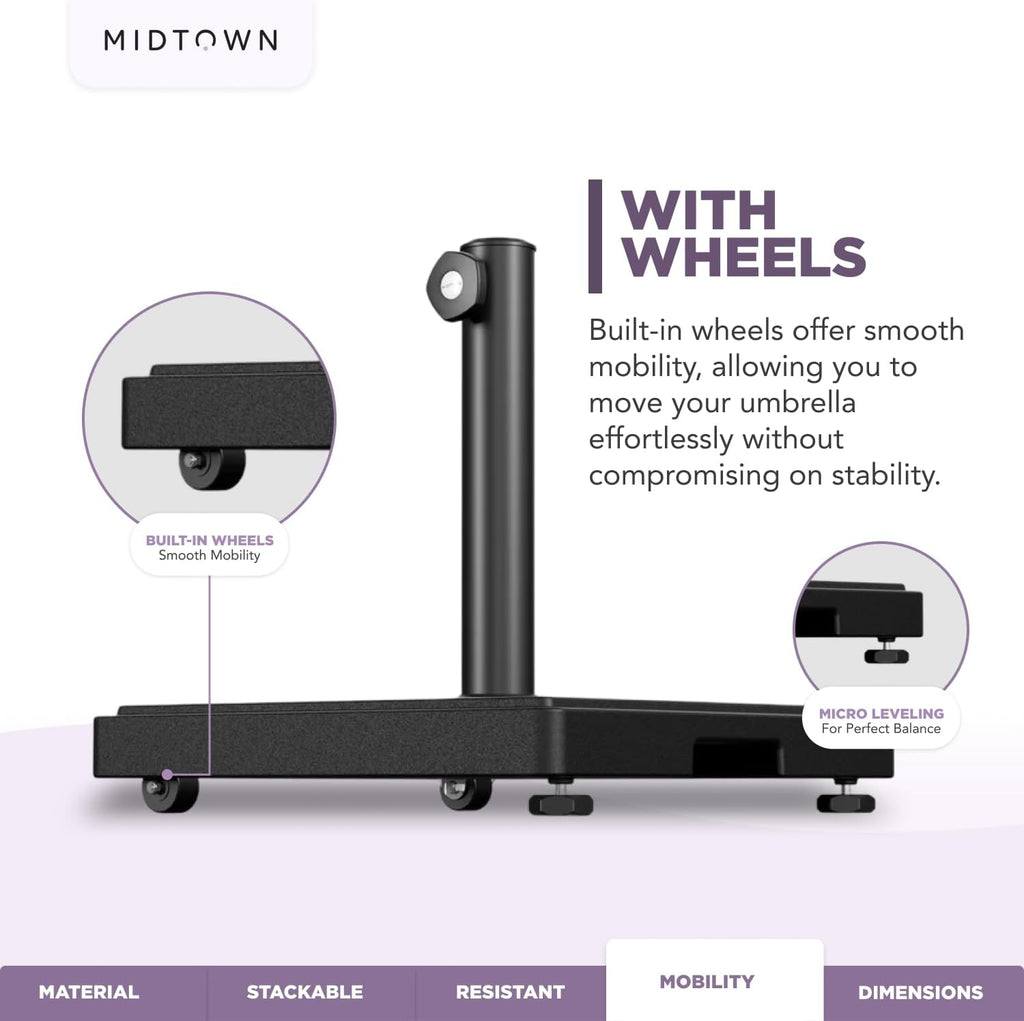 The Core Base - Patio Umbrella Base with Wheels. Aluminum Base Pole for Umbrella Poles of 1.5-2 Inches Diameter.