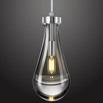 Raindrop Pendant Lights Kitchen Island Teardrop Chrome Hanging Light Fixtures Clear Solid Glass Pendant Light Modern Chandeliers for Dining Room Porch Corridor Living Room