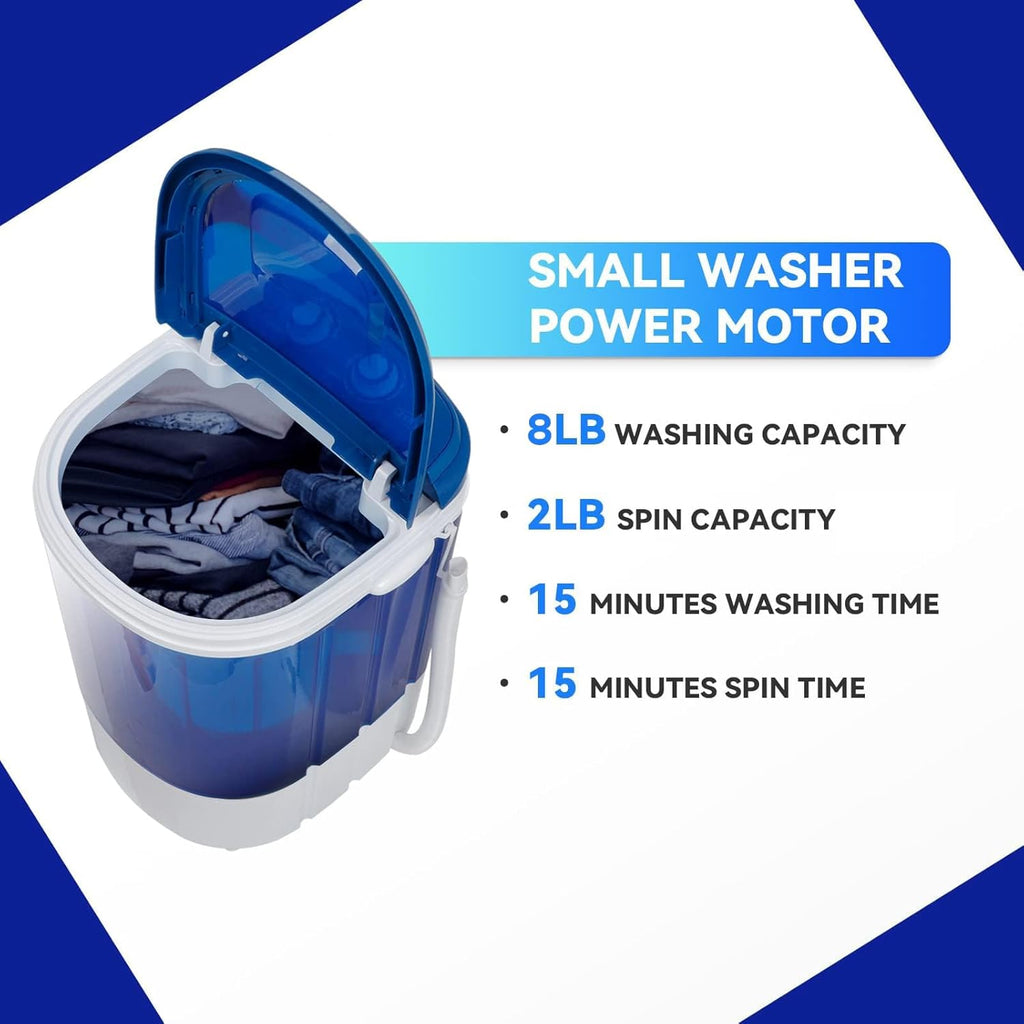 Portable Mini Washing Machine 8 lbs Washing Capacity Semi-Automatic Compact Washer Spinner Small Cloth Washer Laundry