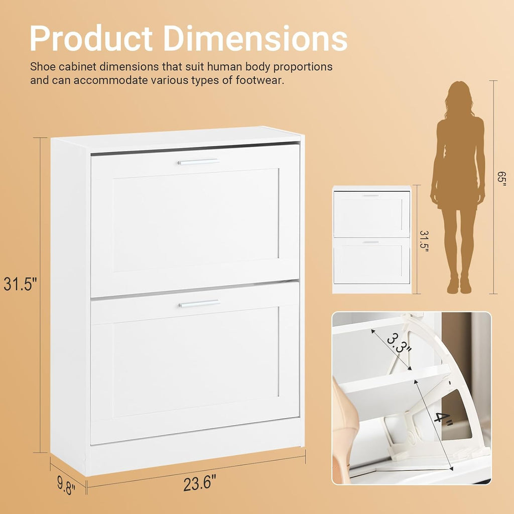 Shoe Cabinet Storage , Narrow Shoe Cabinet with Two Flip Drawers to Save Space, Shoe Rack Cabinet for Front Door