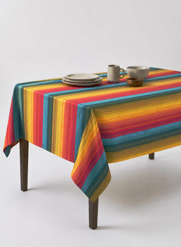 Tablecloth Salsa Stripes 60X84 Inches Rectangle 100% Cotton Table Cloth Washable Reusable Farmhouse Dining Table