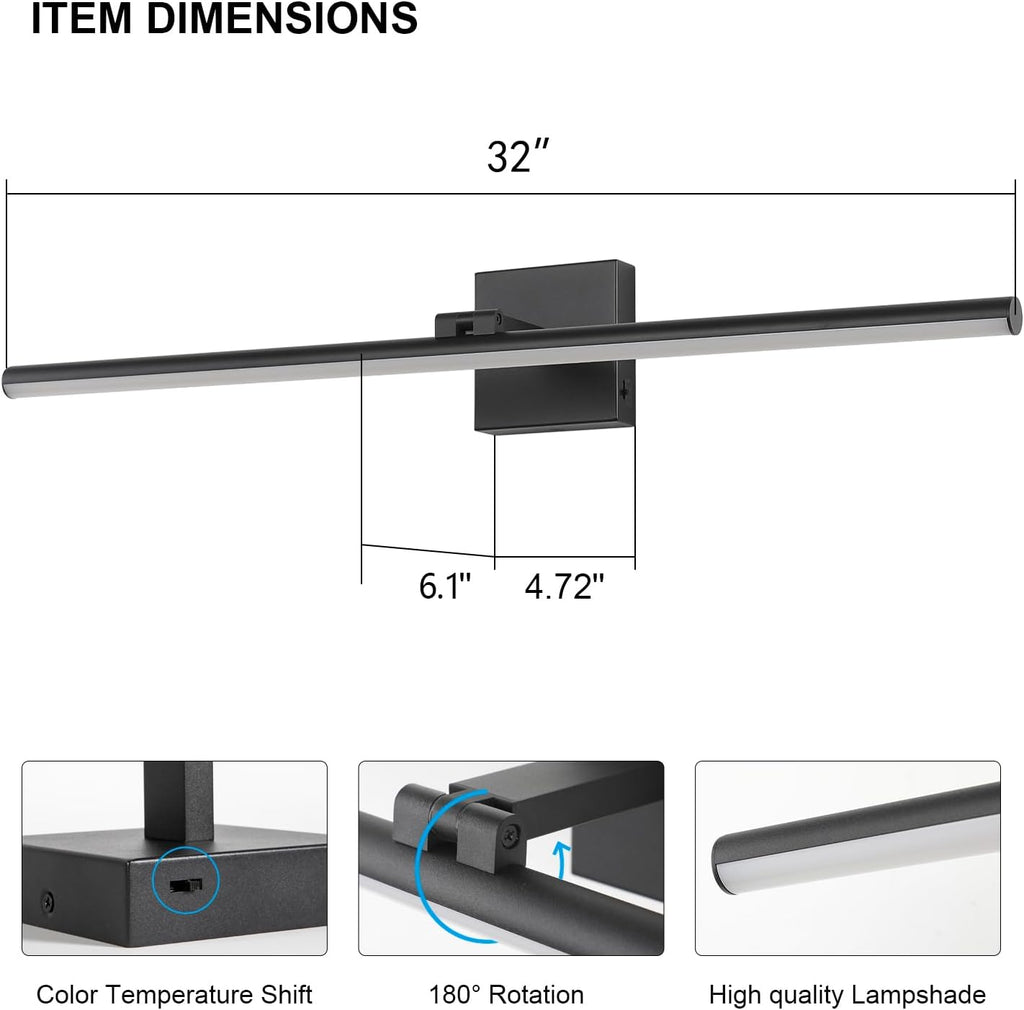 LED Bathroom Vanity Light, Modern Bathroom Light Fixture Over Mirror (3000K/4000K/6000K, Dimmable), Vanity Light Bar