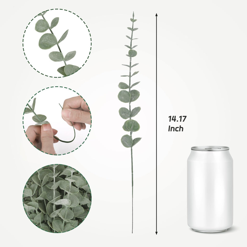 80pcs Artificial Eucalyptus Stems Fake Eucalyptus Leaves Stems Real Touch Leaf Branches for Flower Bouquet Wedding