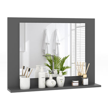 Bathroom Mirror with Shelf, 23.5" x 17.5" Rectangle Wood Frame Bathroom Vanity Mirror for Over Sink, Wall Mounted