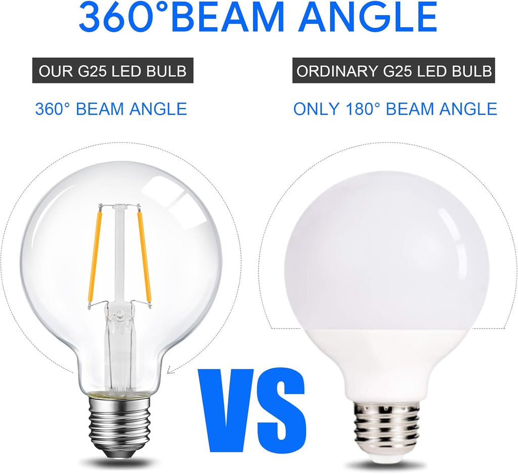 5W Dimmable G25 LED Globe Light Bulb, G25 LED Vintage Light Bulb, 60W Equivalent, 500Lumens, 2700K Soft White, E26 - Set of 6