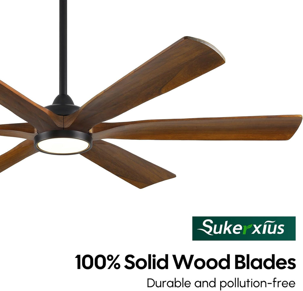 72 Inch Smart Outdoor Ceiling Fan with Light, Alexa/Wifi/Remote Control, 6 Solid Wood Blades Damp Rated