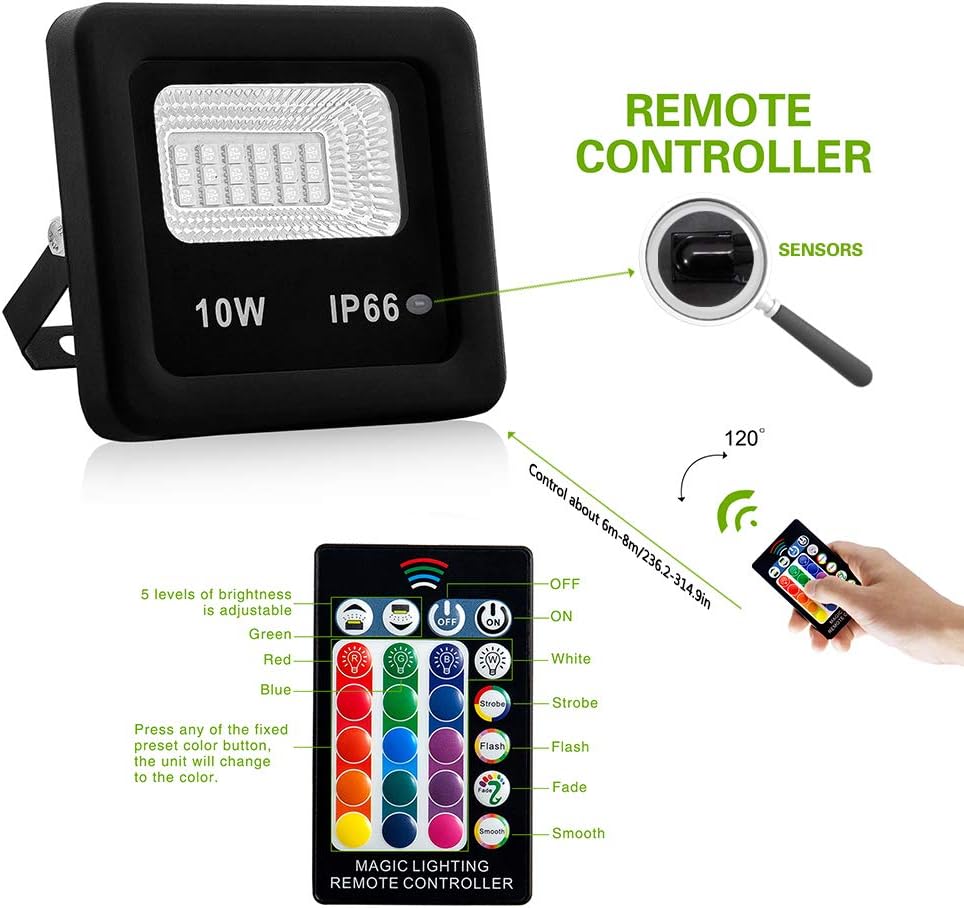 10W Dimmable RGB LED Color Changing Outdoor Flood Light