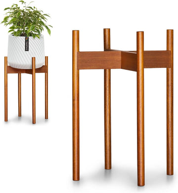 Mid Century Plant Stands for Indoor Planters, Acacia, 10 Inch | Plug In Design, Holds 175 lbs, Two High Options