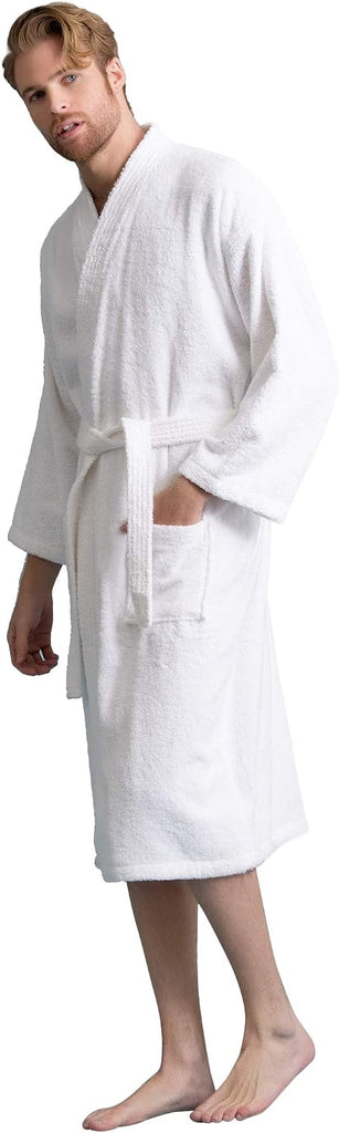 Men's Turkish Terry Kimono Style Bathrobe - 100% Cotton Robe for Men - Comfortable & Absorbent - Soft & Cozy Wear