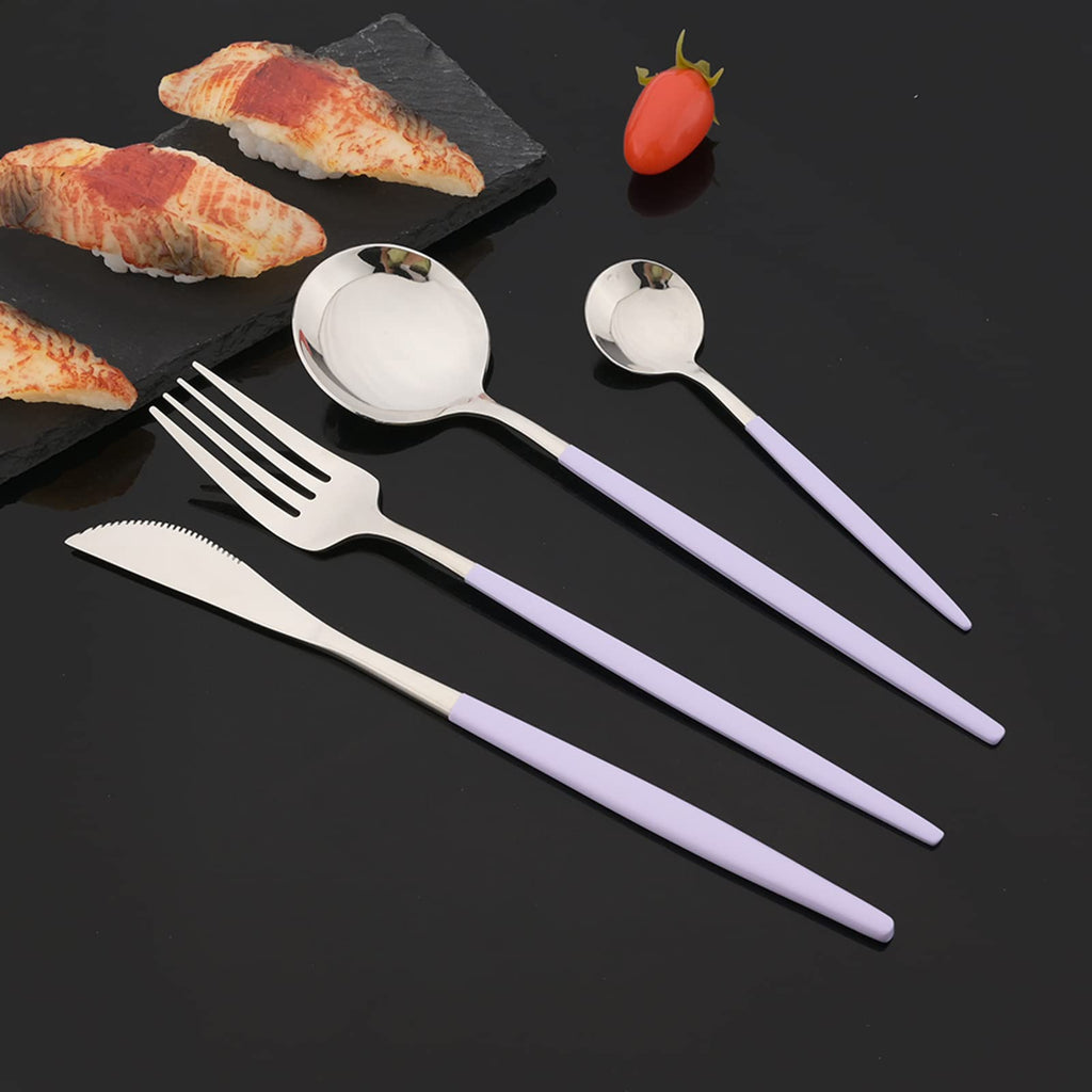 Flatware Set 24 Piece, Stainless Steel Silverware Set, Macaron Small Fresh Color Cutlery Set, Modern Elegant