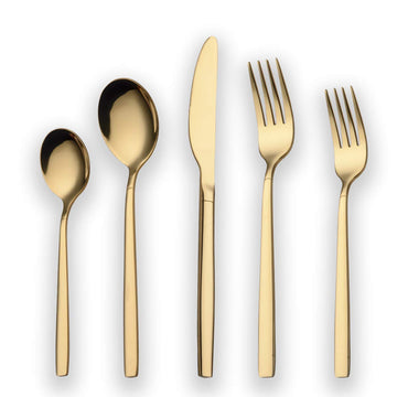 20 Piece Titanium Gold Plated Stainless Steel Flatware Set, 20 Pieces Golden Silverware Set, Golden Cutlery Set