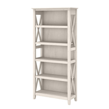 Tall 5 Shelf Bookcase, Large Bookshelf, Modern Farmhouse Style, Key West Collection, Linen White Oak