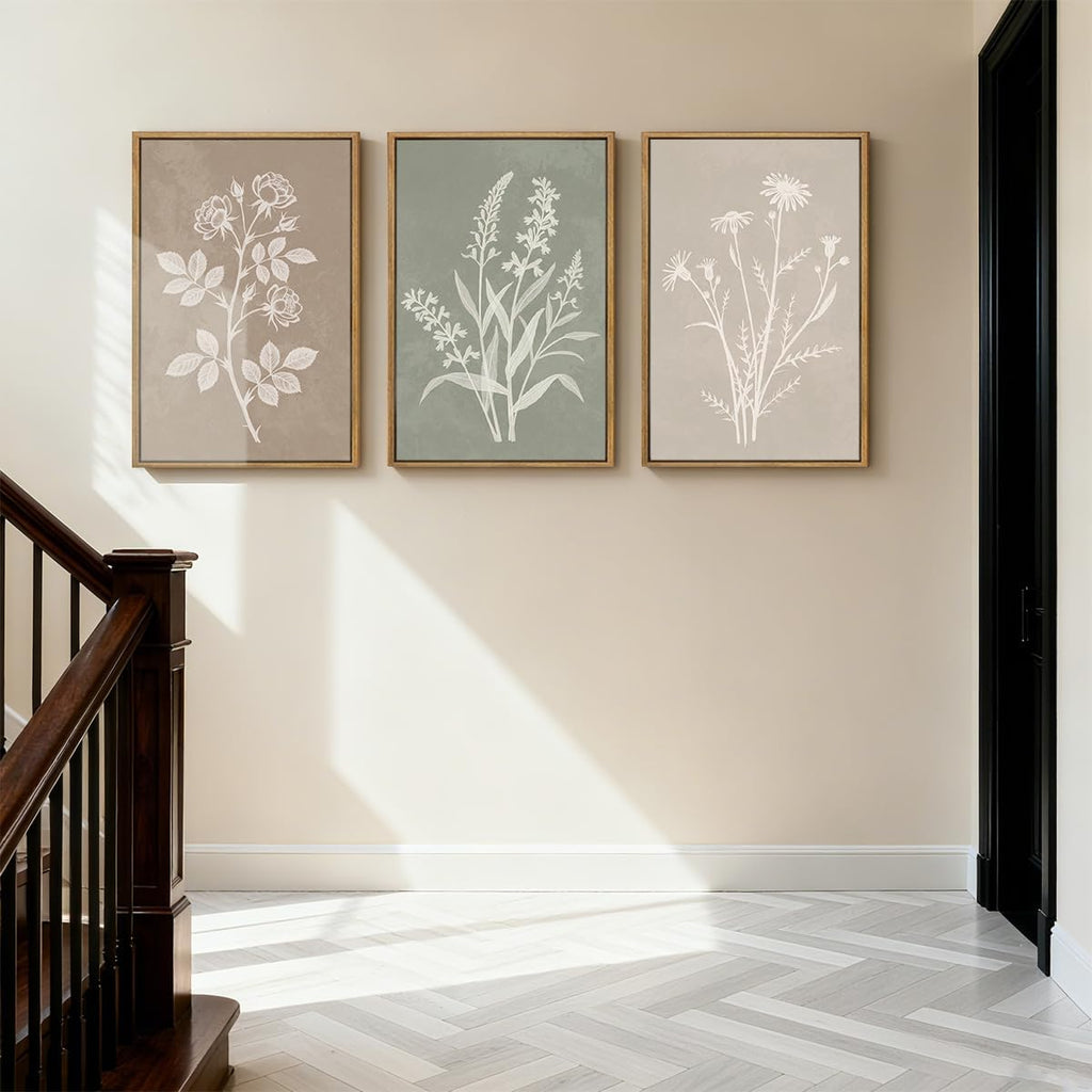 Extra Large Boho Botanical Framed Wall Art Farmhouse Floral Canvas Wall Decor Neutral Minimalist Plant