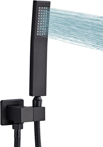 Black square hand shower head, handheld shower head with hose,brass High pressure flushing With adjustable water