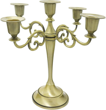 Bronze Candle Holder，5 Arms Metal Candle Holders for Taper Candles（10.6 inch Tall Candlestick Holders, for 1/2-1 inch
