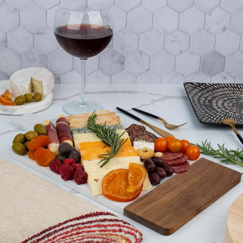 Personalized Charcuterie Boards Gift Set, Marble and Wood Cheese Board Set with Handle, Custom Cutting Board