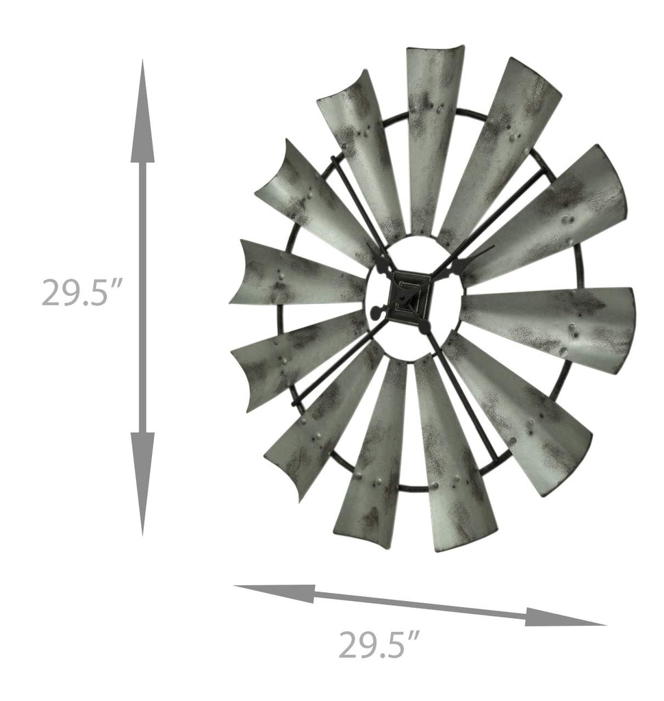 Distressed Grey Rustic 30 Inch Metal Windmill Wall Clock