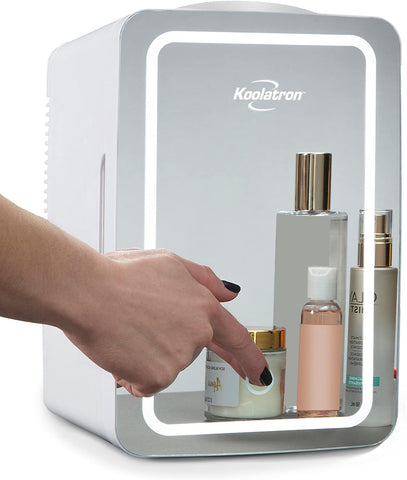 Mirrored LED Mini Cooler/Mini Fridge for Cosmetics, Beverages, Food, or Medicines (6 Liters/6.3 Quarts)