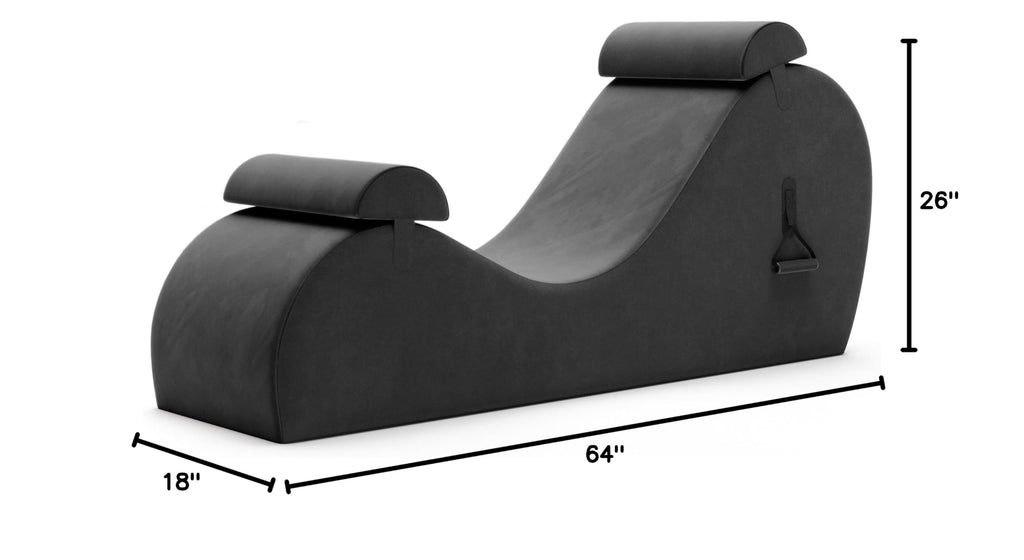 Chakra Yoga Chaise - 2 Adjustable Headrests & Handles with Adjustable Straps, Micro-Velvet/Microloop, Black & Grey