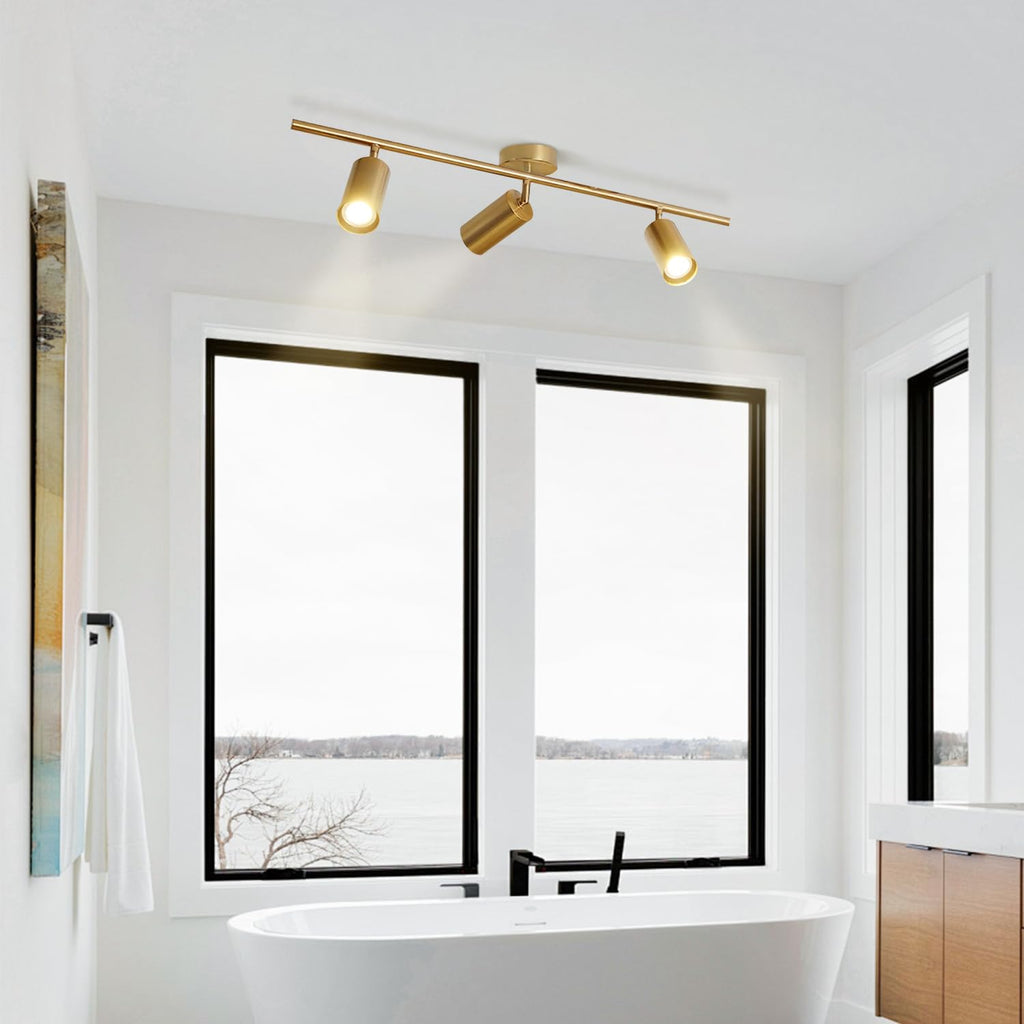 Gold 3-Lights Track Lighting Brushed Brass Ceiling Spotlight Light