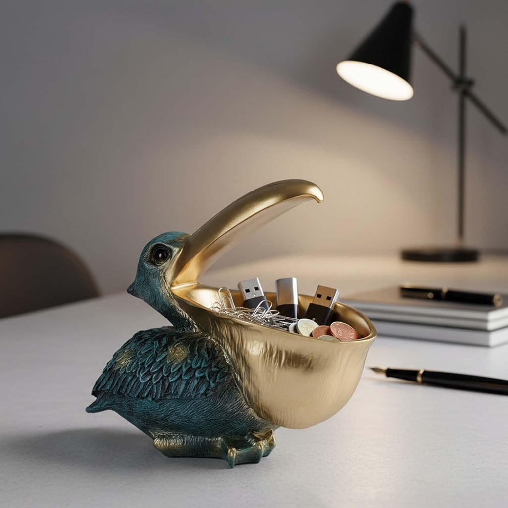 Pelican Key Holder Statues,Fun Animal Hippo Candy Dish,Candy Dish Desk Unique,Modern Key Holder for Pelican