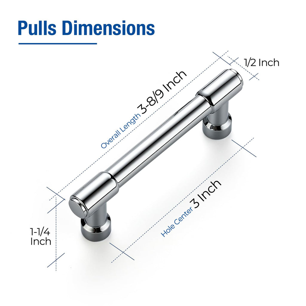Polished Chrome Cabinet Handles Modern Pulls,3 Inch,5 Pack