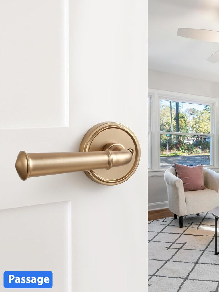 Champagne Bronze Passage Door Handle, Interior Kitchen Pantry Hallway Door Lever Hall Closet Door Handle