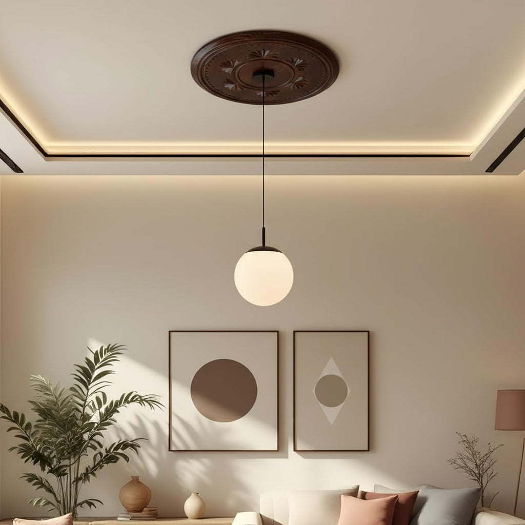 Handcrafted Wood Ceiling Medallion, Round Carved Pine Chandelier Medallion, Rustic Decorative Ceiling Light Cover for Pendant Lights, Farmhouse Architectural Ceiling Accent (Brown 39.C.06)