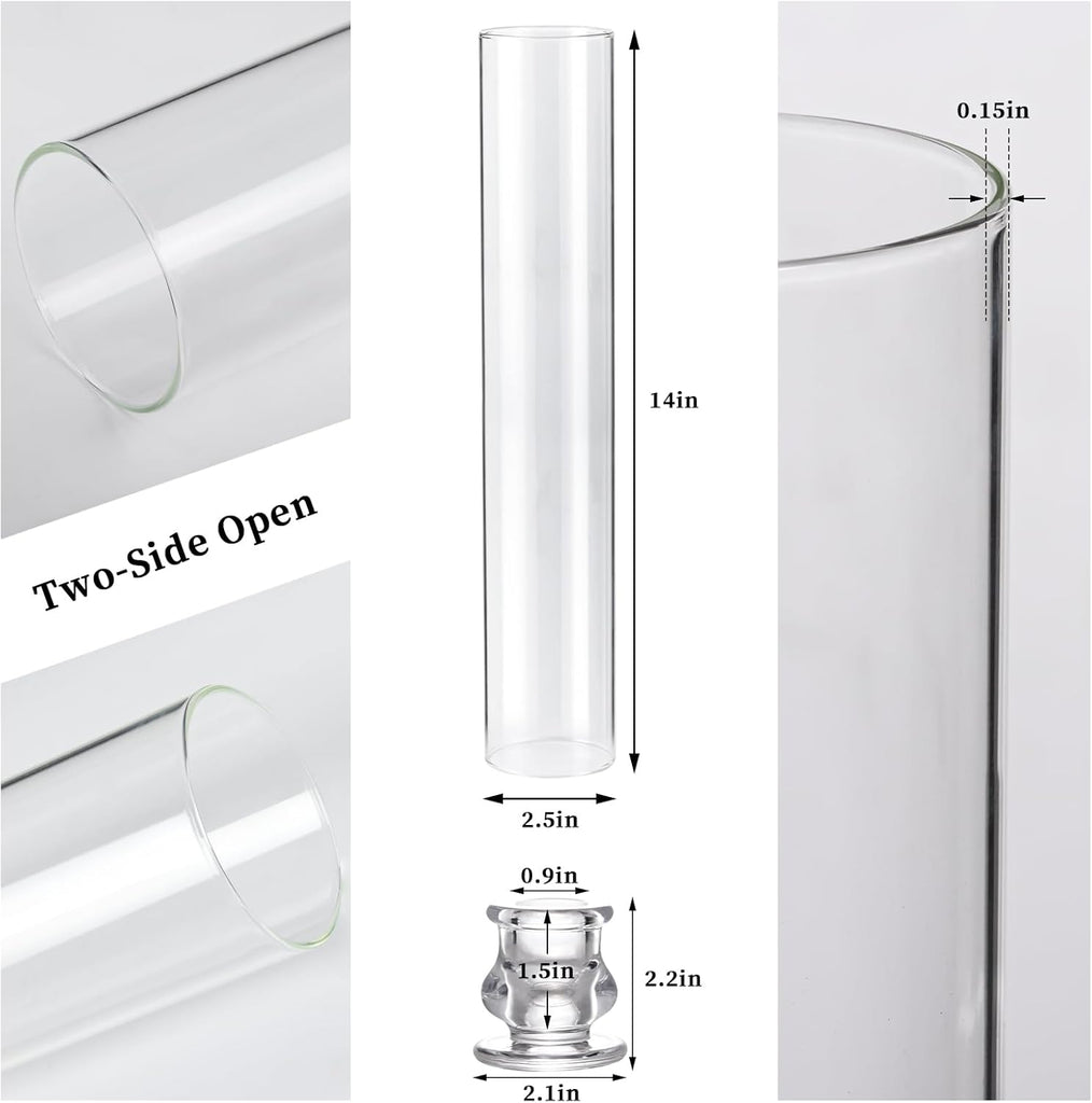 Hurricane Glass Candle Holders- Set of 6 Candlestick Holders for Taper Candles with Windproof Cylinder Covers 14"