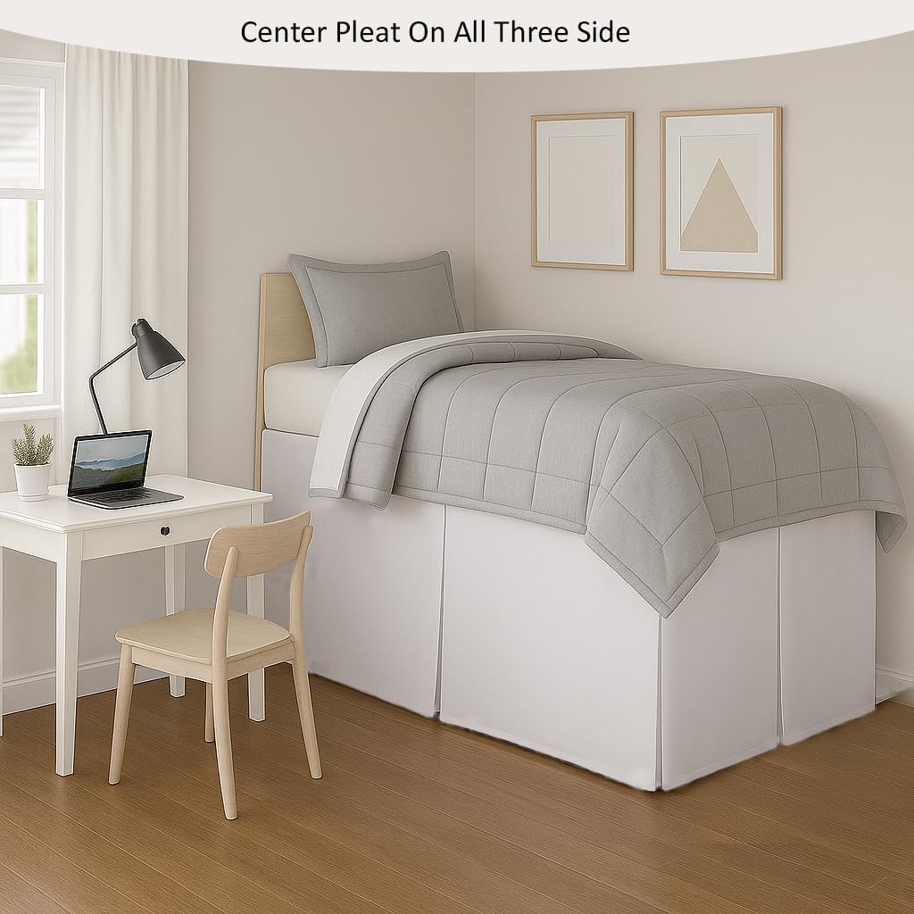 Split Corner Dorm Bed Skirt Twin XL - 34 Inch Drop, 100% Microfiber, Extra Long Bed Skirt for College Dorm, Platform