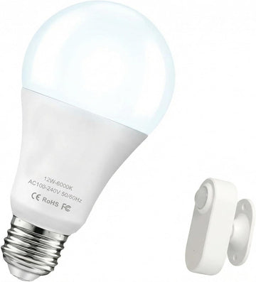 Detached Motion Sensor Light Bulb, Split Design 60W Equivalent A19 E26 LED Bulb, 6000K Daylight White, Wall-Mount