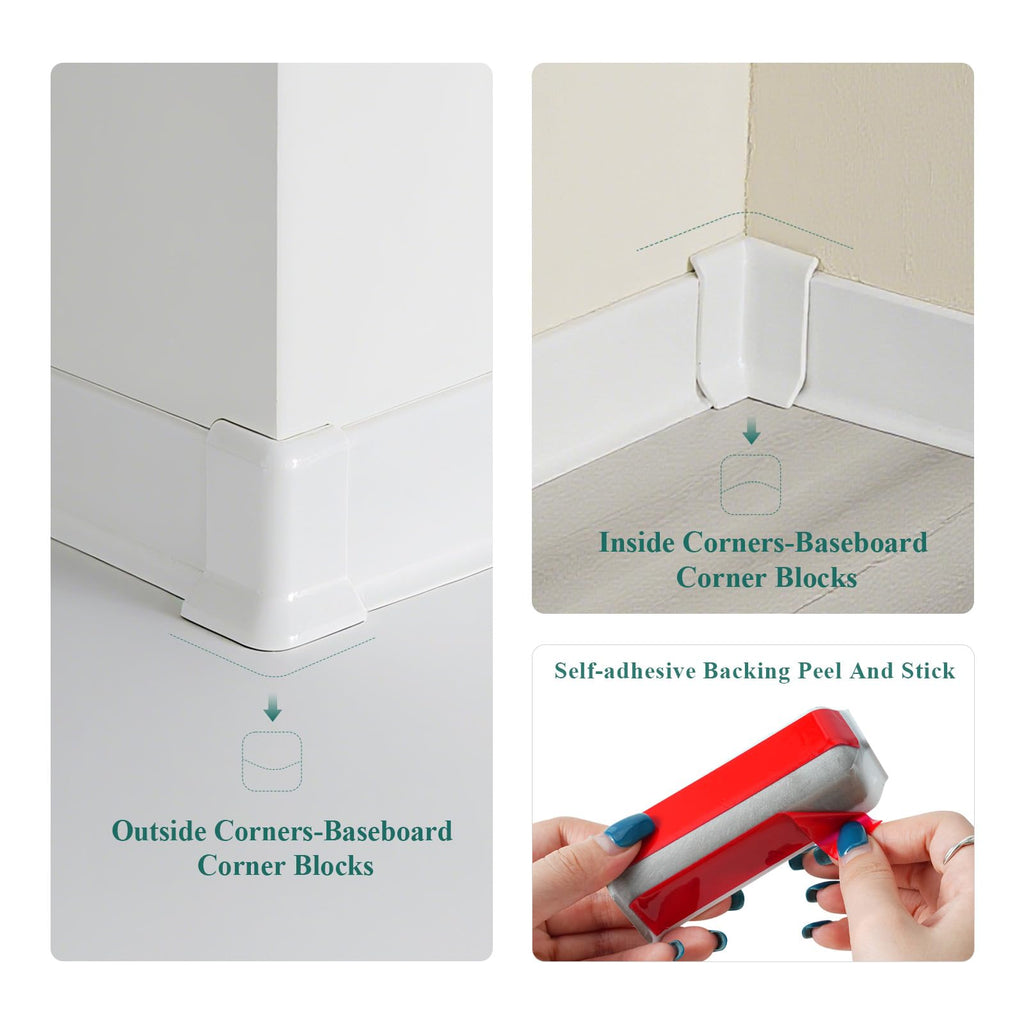 Baseboard Corner Protector, Self Adhesive 2.1inch(Width)3 Inside + 3 Outside Corners-Connector Between The Wall Base