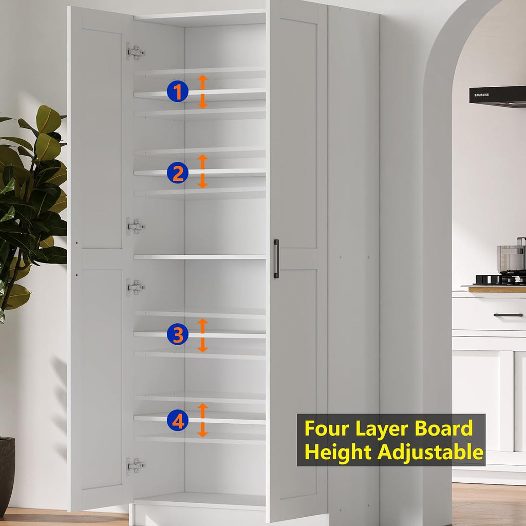 White Tall Kitchen Pantry Cabinet Organizers and Storage with Doors and Adjustable Shelves,Wood Large Gabinetes Para