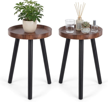 Mid Century Wood Plant Stand - 120 lbs Heavy Duty Plant Stand with Raised Tray & Spray Painted Legs, Solid Wood Side