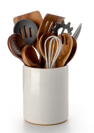 Ceramic Kitchen Utensil Holder for Countertop Organizer 6.4" Sand