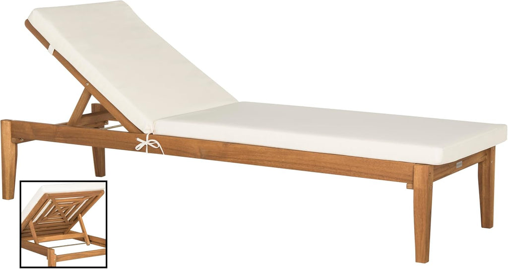 Outdoor Collection Arcata Natural Solid Wood/Beige Cushion Adjustable Chaise Lounge Chair (PAT6730A)