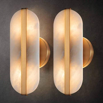 Natural Alabaster Wall Sconces Set of Two Marble Wall Sconces Gold Bathroom Vanity Wall Light Fixtures Modern Oval