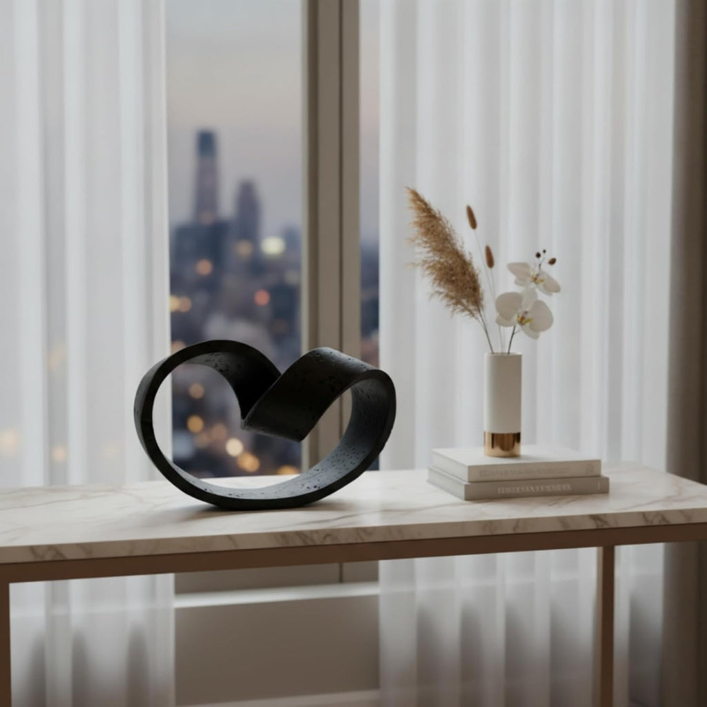 Abstract Sculpture Matte Loop Sculpture Minimalist Tabletop Ornament for Shelf, White, 27 17 19cm