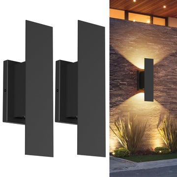 2 Pack Outdoor LED Up Down Wall Sconces, Black Modern Porch Lights