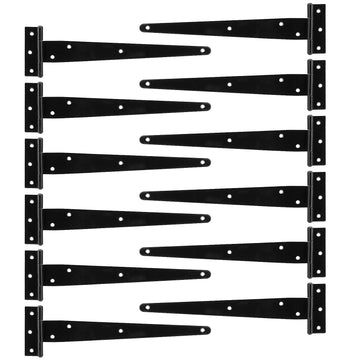12 Pack 10 Inch T Strap Door Hinges, Heavy Duty Barn Door Hinges, Black T Strap Shed Hinges for Gate, Fence