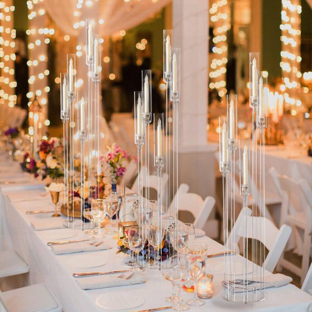 4pcs 5 Arm Acrylic Candelabra,Clear Candle Holder,45.7inch Tall Floor Candle Holders for Ceremony Birthday Party Home