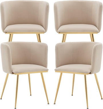 Velvet Dining Chairs Set of 4, Barrel Dining Chairs with Gold Metal Legs