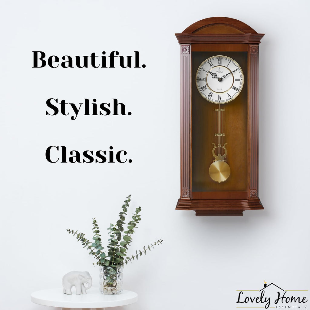 Pendulum Wall Clock, Large Hanging Wooden Grandfather Wall Clock, Quiet