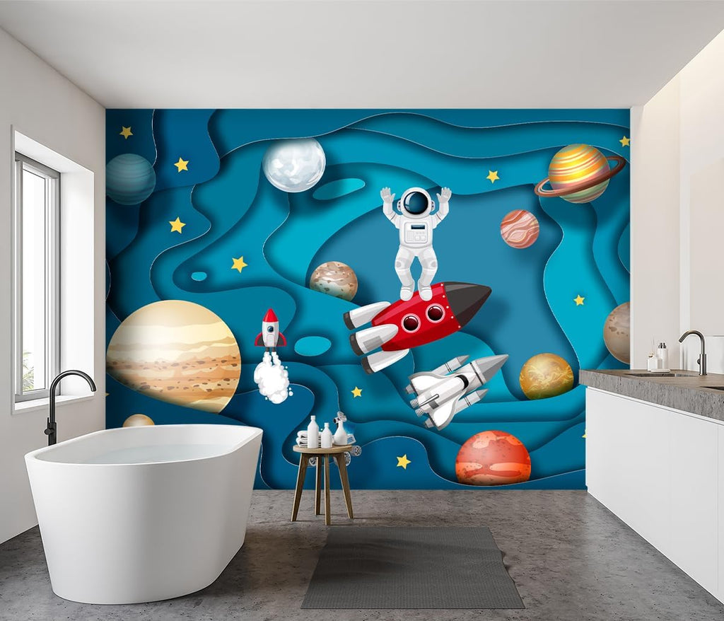 Kindergarten Children Galactic Planet Fabric Wallpaper Living Room Bedroom Boys Girls Children Cartoon Astronauts