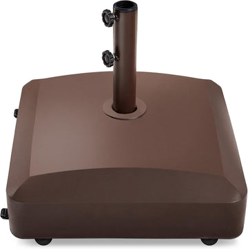 123lb Capacity Fillable Mobile Umbrella Base Heavy Duty Market Stand w/ 4 Wheels, 2 Locks, 2 Knobs - Bronze